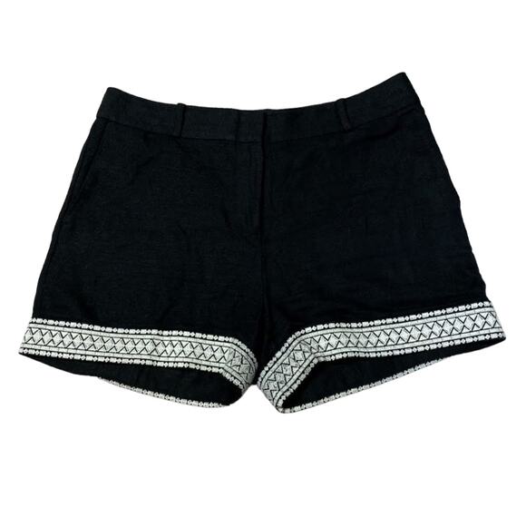 Kate Spade NY Black Linen White Geometric Embroidered Lining Shorts sz US 2 NEW - Picture 5 of 11